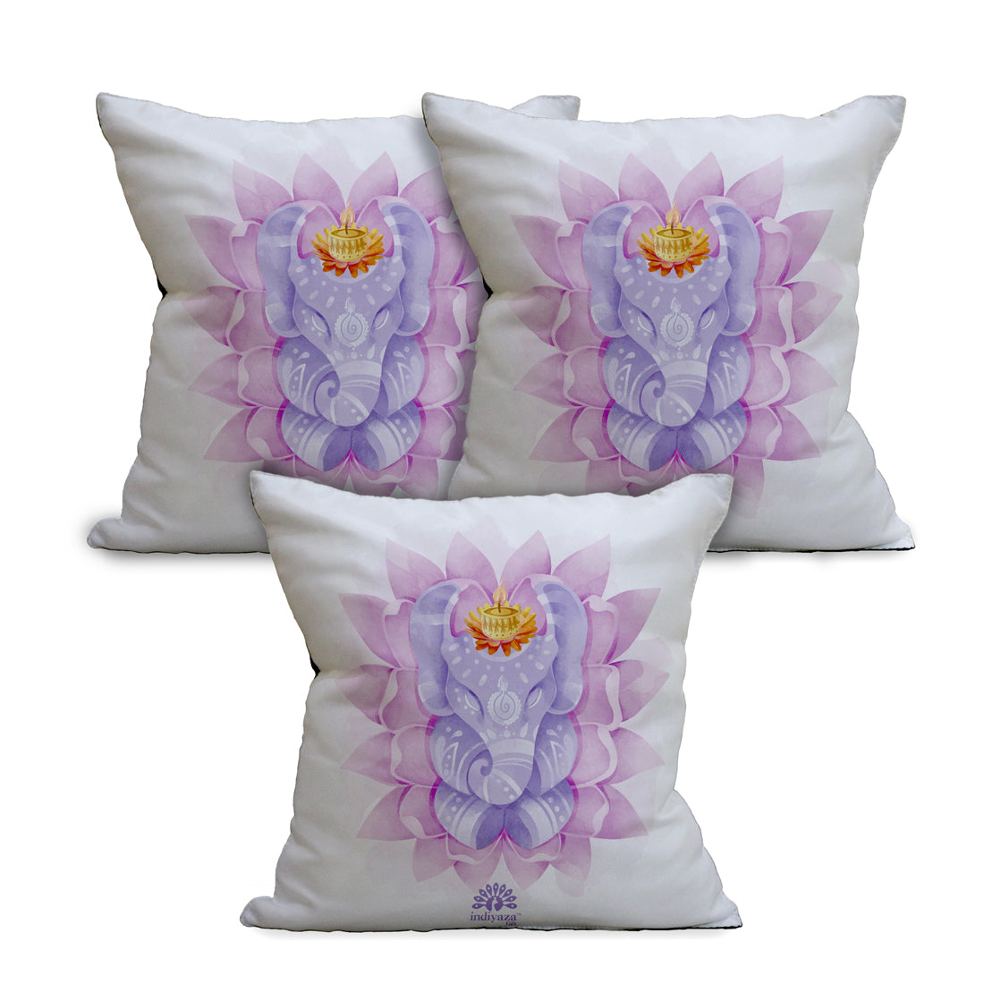 Indiyaza Gift Cushion Cover Ganeshay Cushion Cover Micro Satin Cushion cover 12"X12" Set of 3