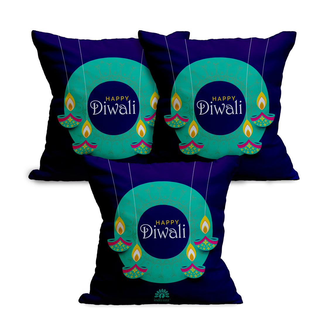 Indiyaza Gift Micro Satin Cushion Cover for Diwali 12"X12" Set of 3