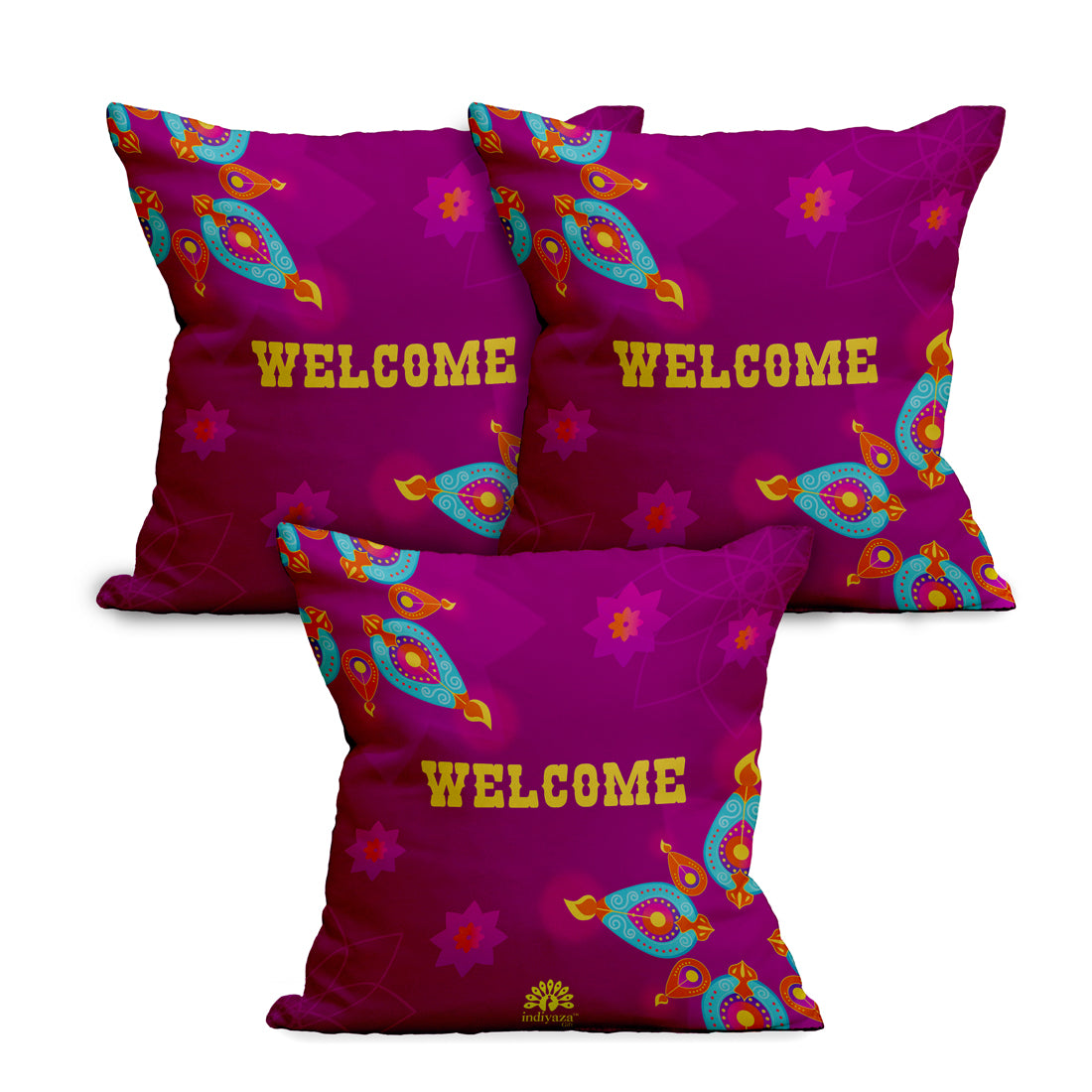 Indiyaza Gift Welcome Diwali Cushion Cover Maroon Colour 12"X12" Set of 3