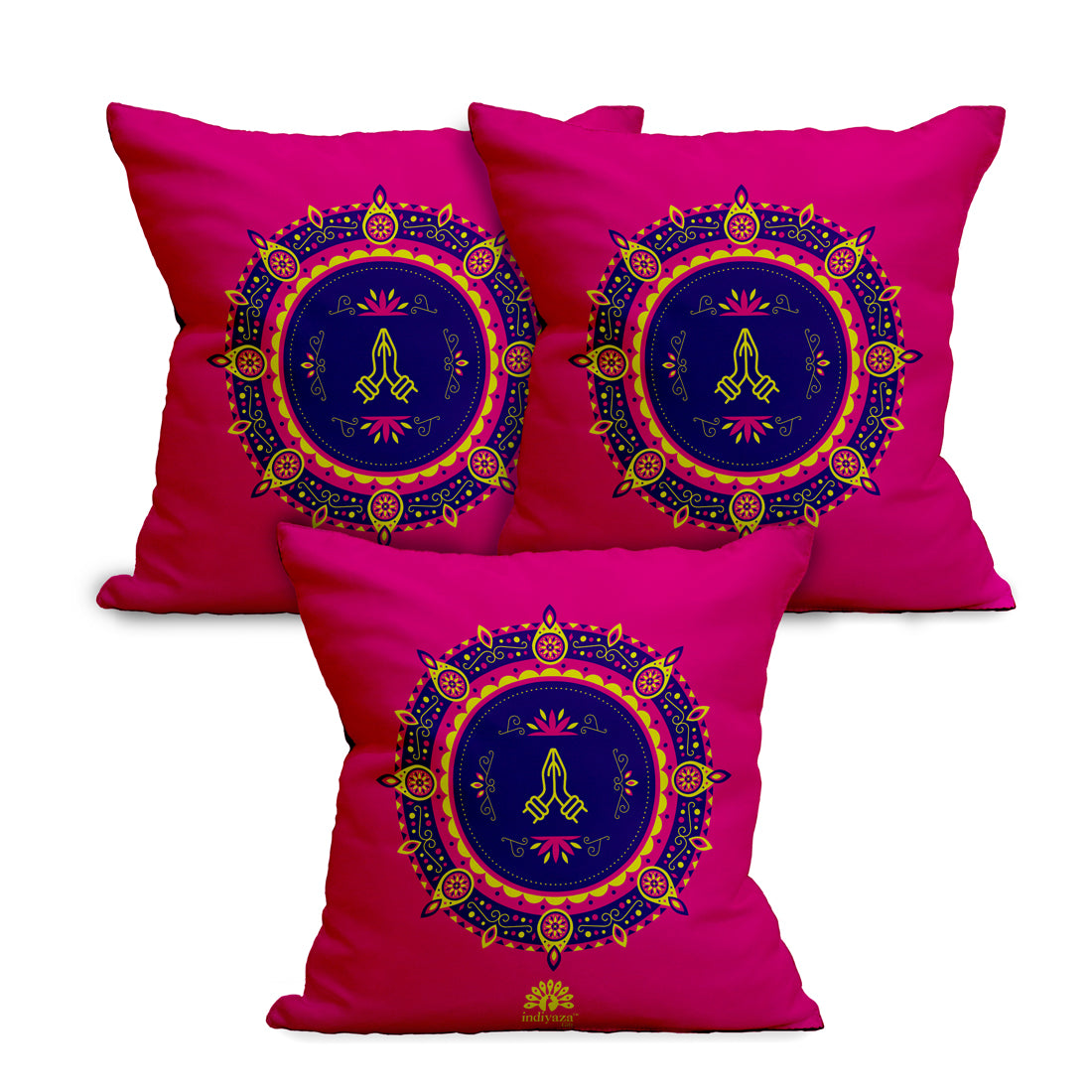 Indiyaza Gift Namste Cushion Cover for Diwali Micro Satin Cushion 12"X12 Set of 3