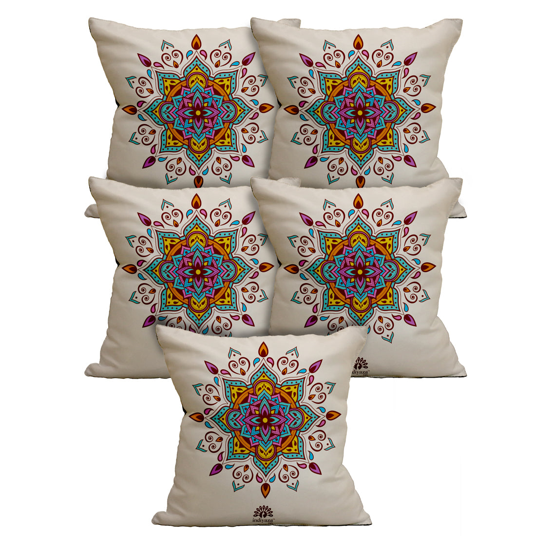 Indiyaza Gift Rangoli Cushion Cover Set of 5 12"X12"