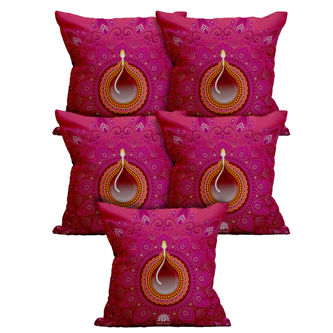 Indiyaza Gift Cushion Cover Rangoli  Micro Satin Cushion cover 12"X12" Set of 5