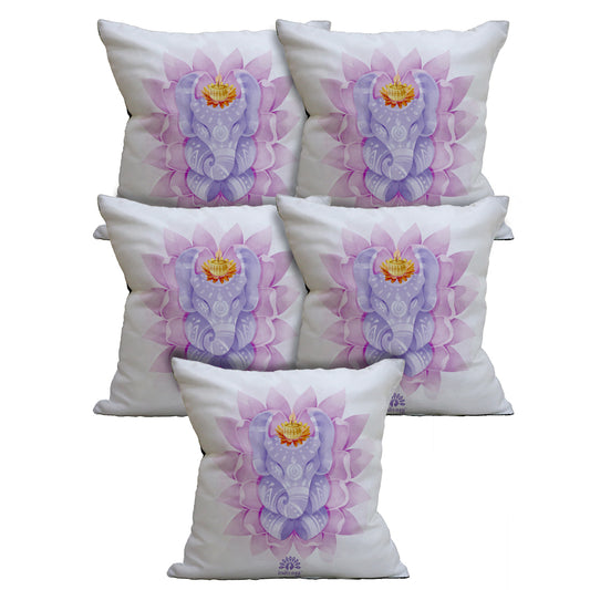 Indiyaza Gift Cushion Cover Ganeshay Cushion Cover Micro Satin Cushion cover 12"X12" Set of 5