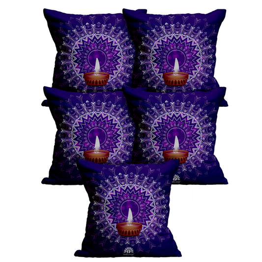 Indiyaza Gift Micro Satin Cushion Cover for Diwali 12"X12" Set of 5