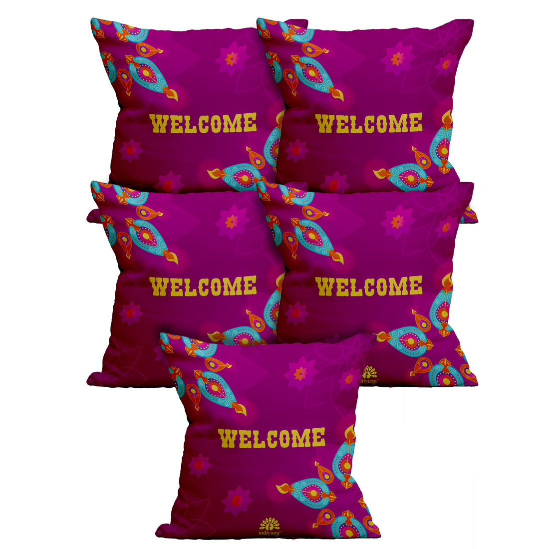 Indiyaza Gift Welcome Diwali Cushion Cover Maroon Colour 12"X12" Set of 5