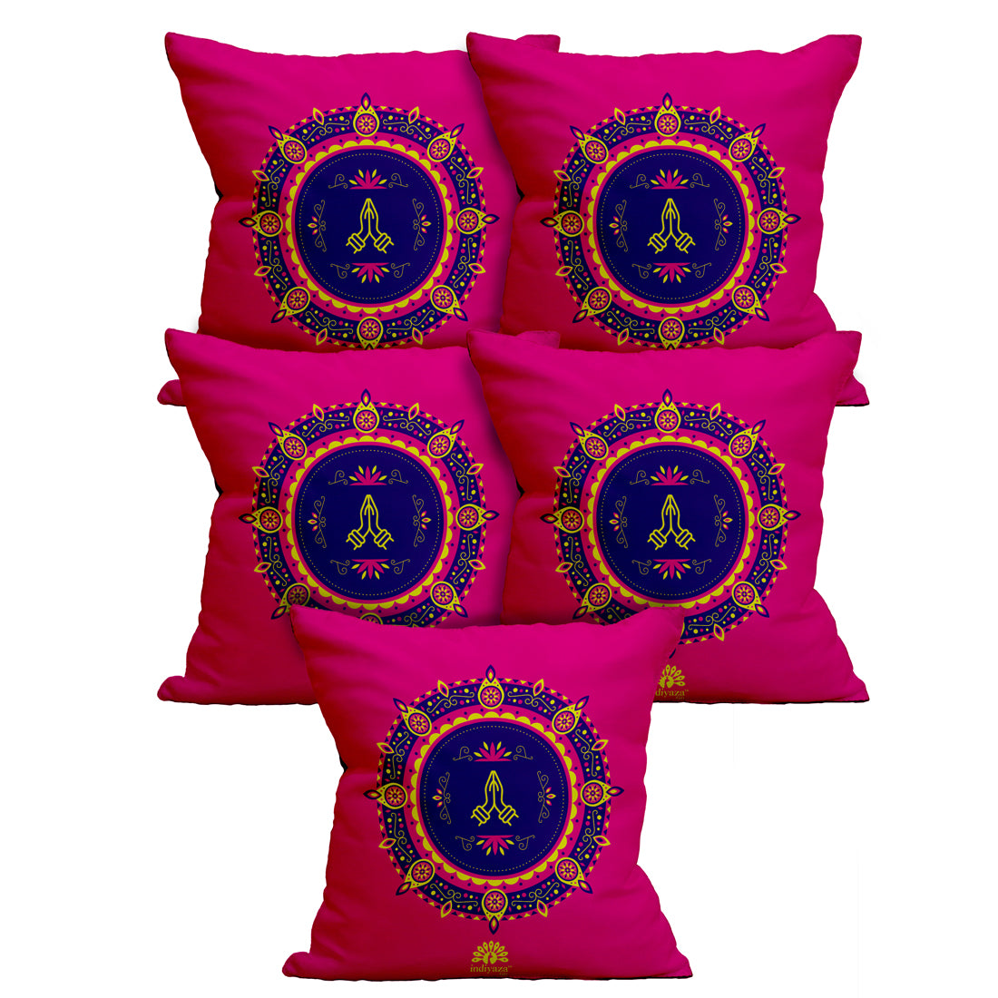 Indiyaza Gift Namste Cushion Cover for Diwali Micro Satin Cushion 12"X12 Set of 5