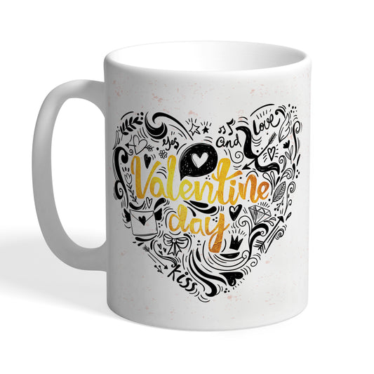 Indiyaza Gift Ceramic Coffee Mug Happy Valentine Day Message White Colour 330ml