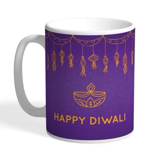 Indiyaza Gift Ceramic coffee Mug Happy Diwali 330ml Purple