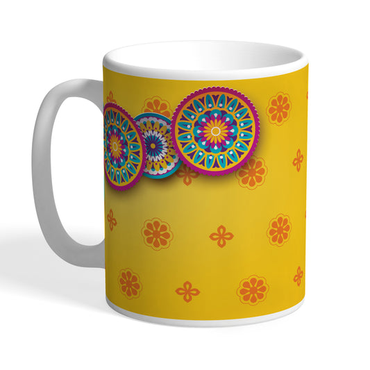 Indiyaza Gift Printed Ceramic coffee Mug Happy Diwali 330ml Yellow