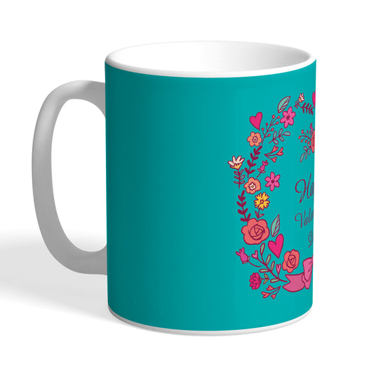 Indiyaza Gift Kitchen Happy Valentine Day Gift and Botanical Print Ceramic Round Shape Tea and Coffee Mug&Cup Blue (330ml)