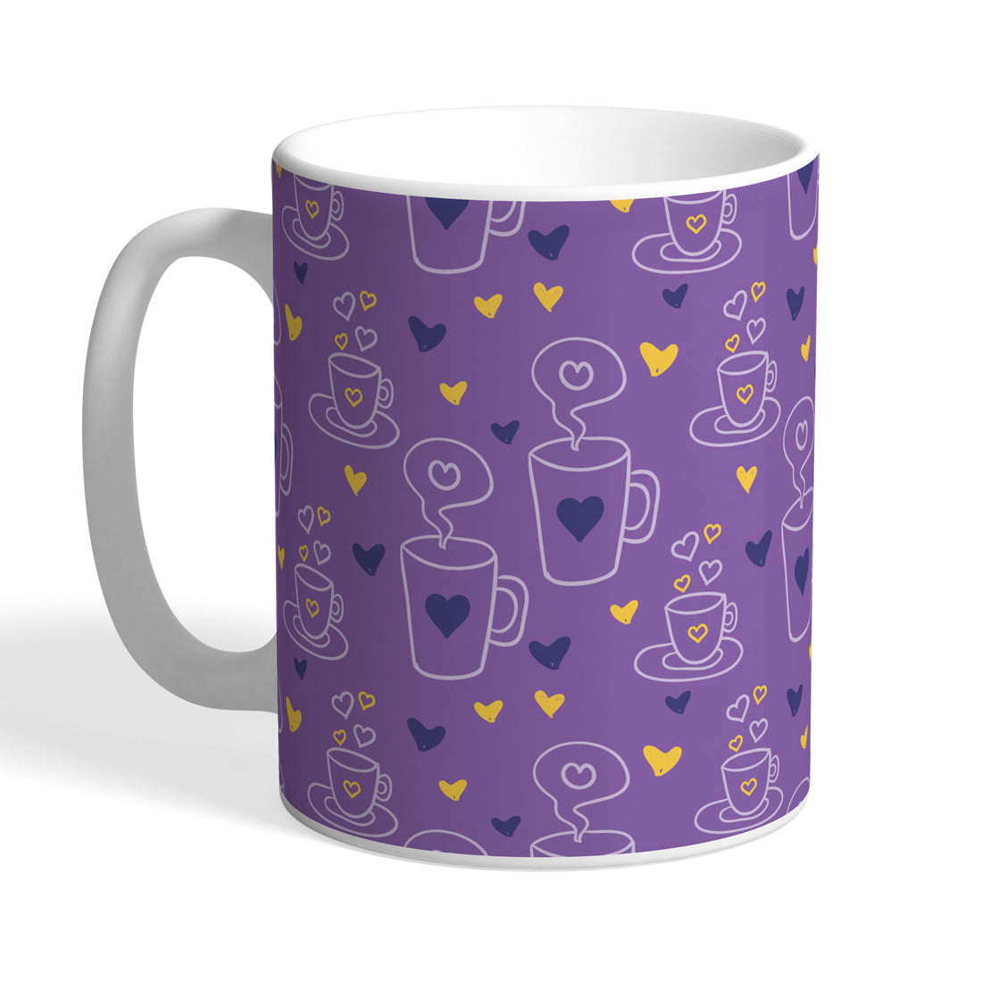 Indiyaza Gift Kitchen Décor Tea and Coffee Design Printed Ceramic Round Shape Tea and Coffee Mug&Cup Purple (330ml)