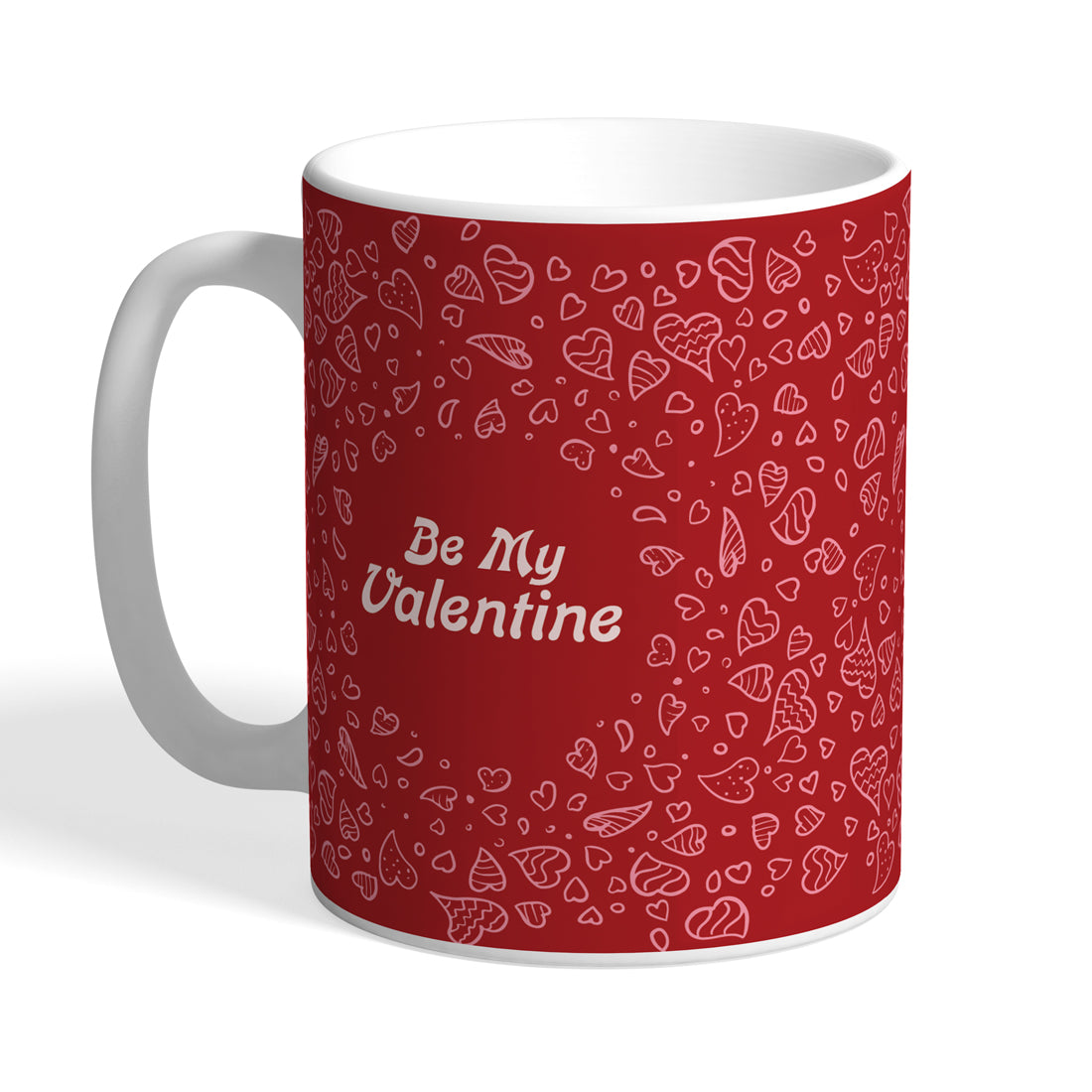 Indiyaza Gift Kitchen Décor Be My Valentine Day Print Love Design Printed Ceramic Round Shape Juice and Water Mug&Cup Red (330ml)