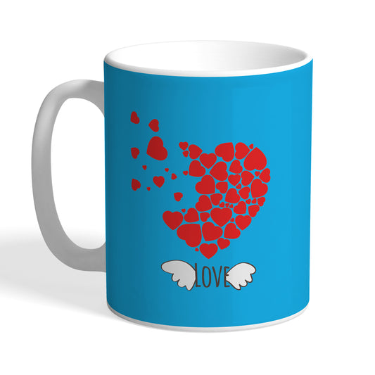 Indiyaza Gift Kitchen Décor Beautiful "Love" Print With Hand Design Printed Ceramic Round Shape Tea and Coffee Mug&Cup Blue (330ml)