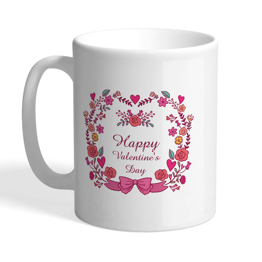 Indiyaza Gift Kitchen Décor Beautiful "happy Valentine Day " Print and Botanical PrintLove Design Printed Ceramic Round Shape Tea and Coffee Mug&Cup Red (330ml)