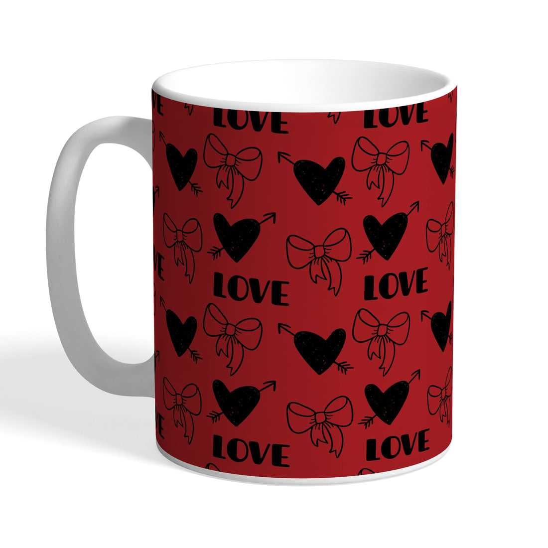 Indiyaza Gift Kitchen Décor Elegant "Love"Print and Floral Design Printed Ceramic Round Shape Water and Juice Mug Red (330ml)