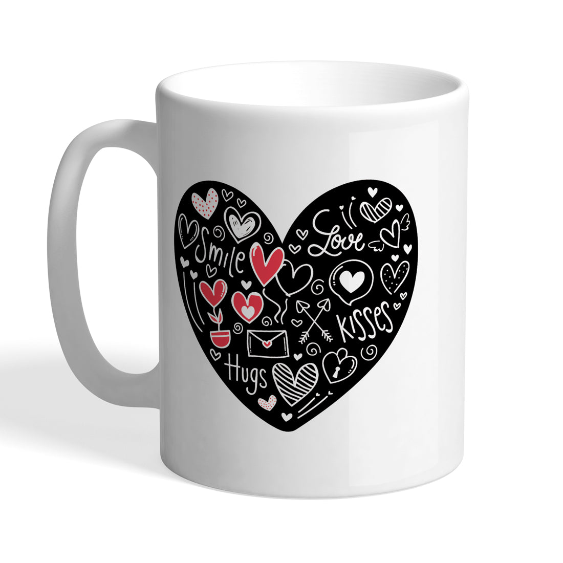 Indiyaza Gift Kitchen Décor Beautiful and Elegant"Smile Love Hugs Kisses"Print Love and Floral Design Printed Ceramic Round Shape Tea and Coffee Mug&Cup Black(330ml)