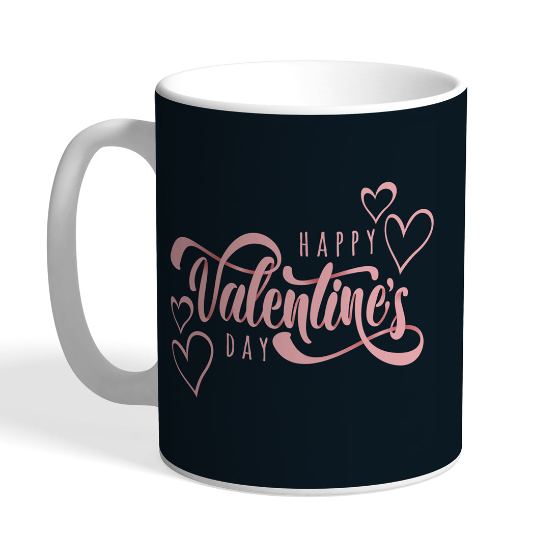 Indiyaza Gift Kitchen Décor Unique and Beautiful "Happy Valentine Day" Print With Love Design Printed Ceramic Round Shape Milk and Water Mug Black (330ml)