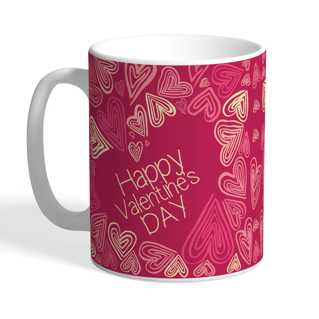 Indiyaza Gift Kitchen Décor Unique and Beautiful "Happy Valentine Day" Print With Love Design Printed Ceramic Round Shape Milk and Water Mug Pink (330ml)