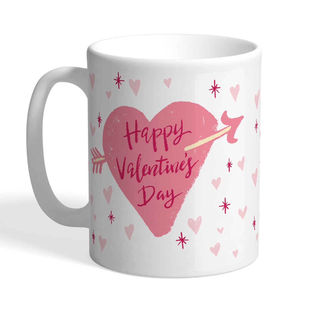 Indiyaza Gift Kitchen Décor Charm and Beautiful "Happy Valentine Day" Print With Love Design Printed Ceramic Round Shape Milk and Water Mug Pink (330ml)