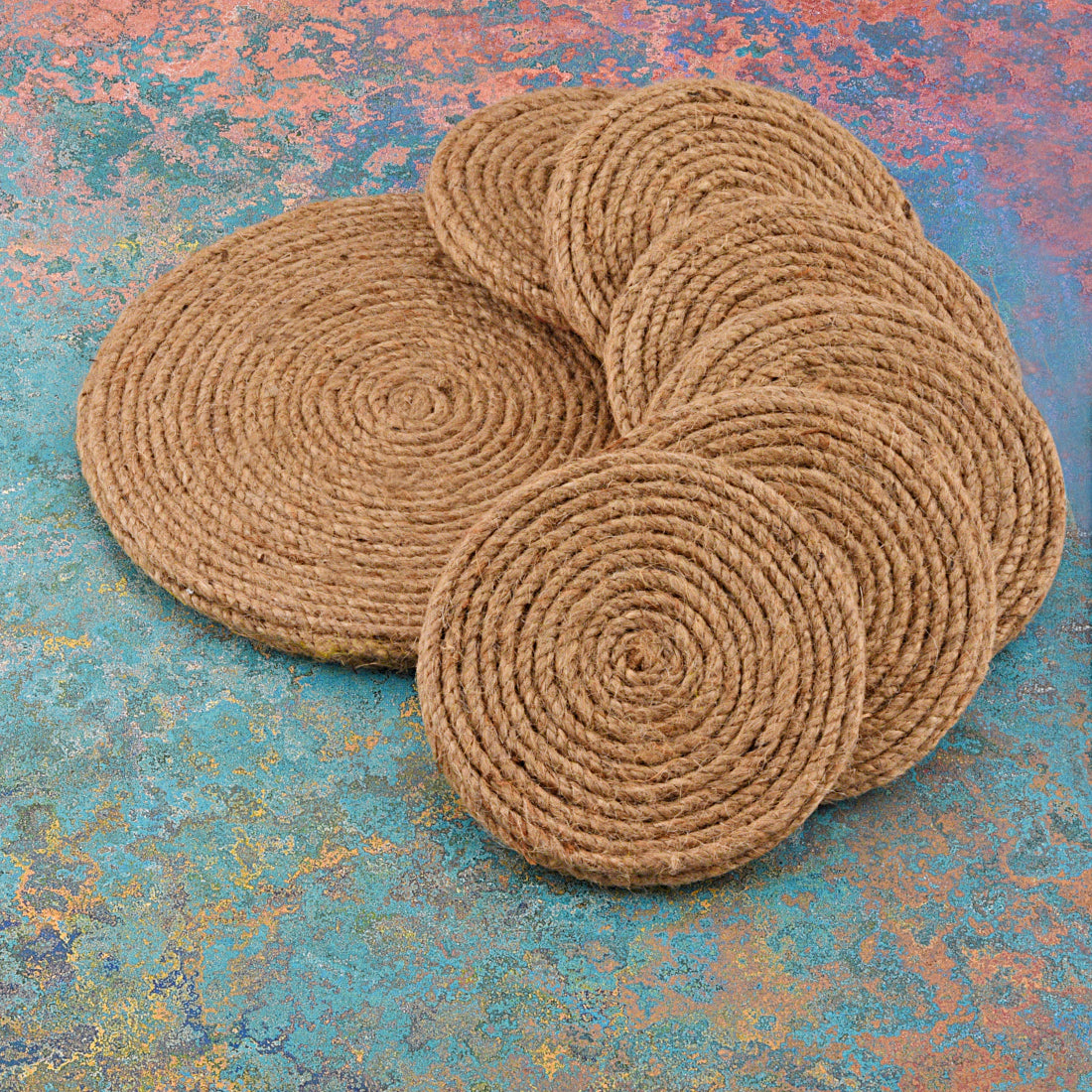 Jute Coaster Set, handmade coaster set, Brown Round design coasters Set CS10