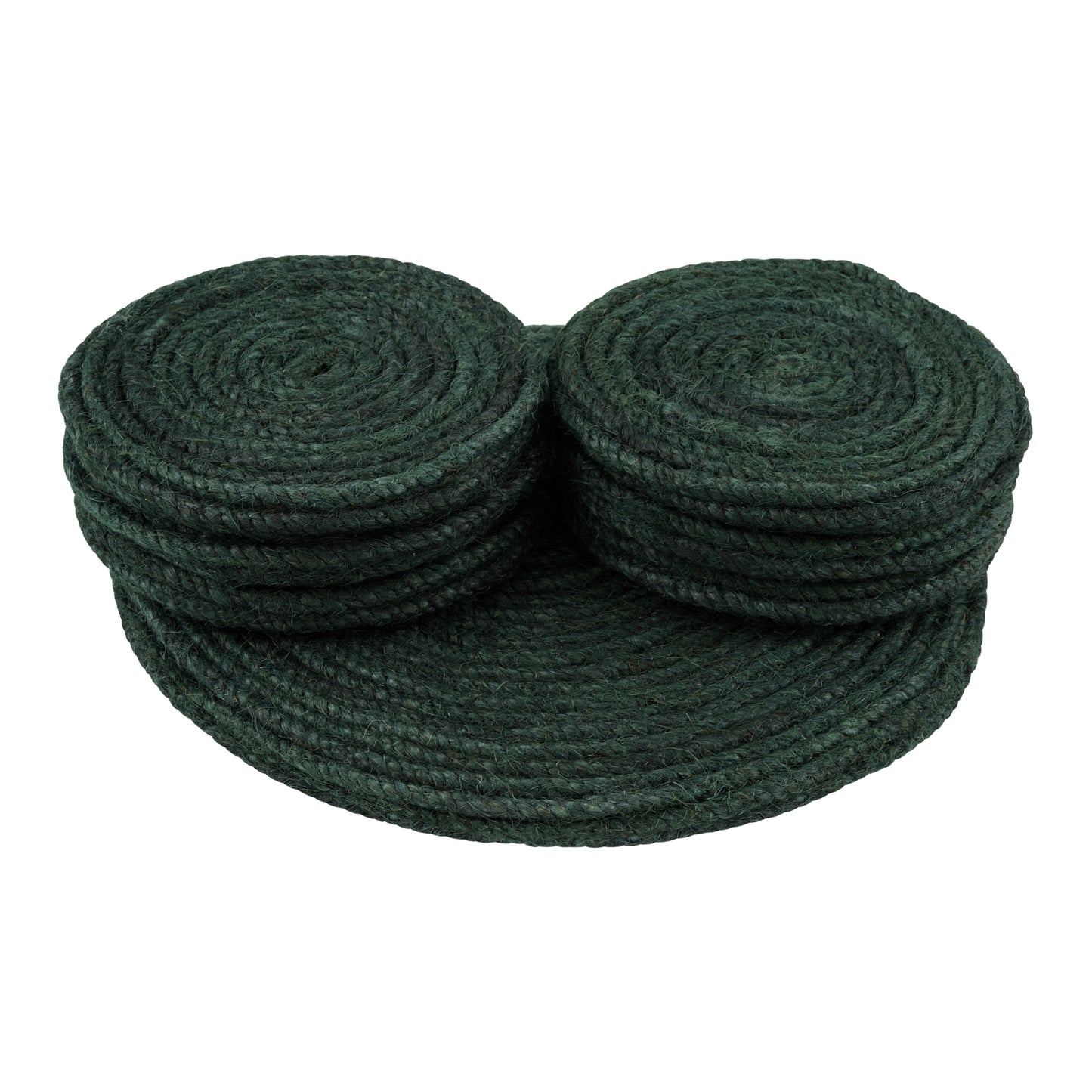 Jute Green Coaster Set, handmade coaster set , Green Round design coasters CS011