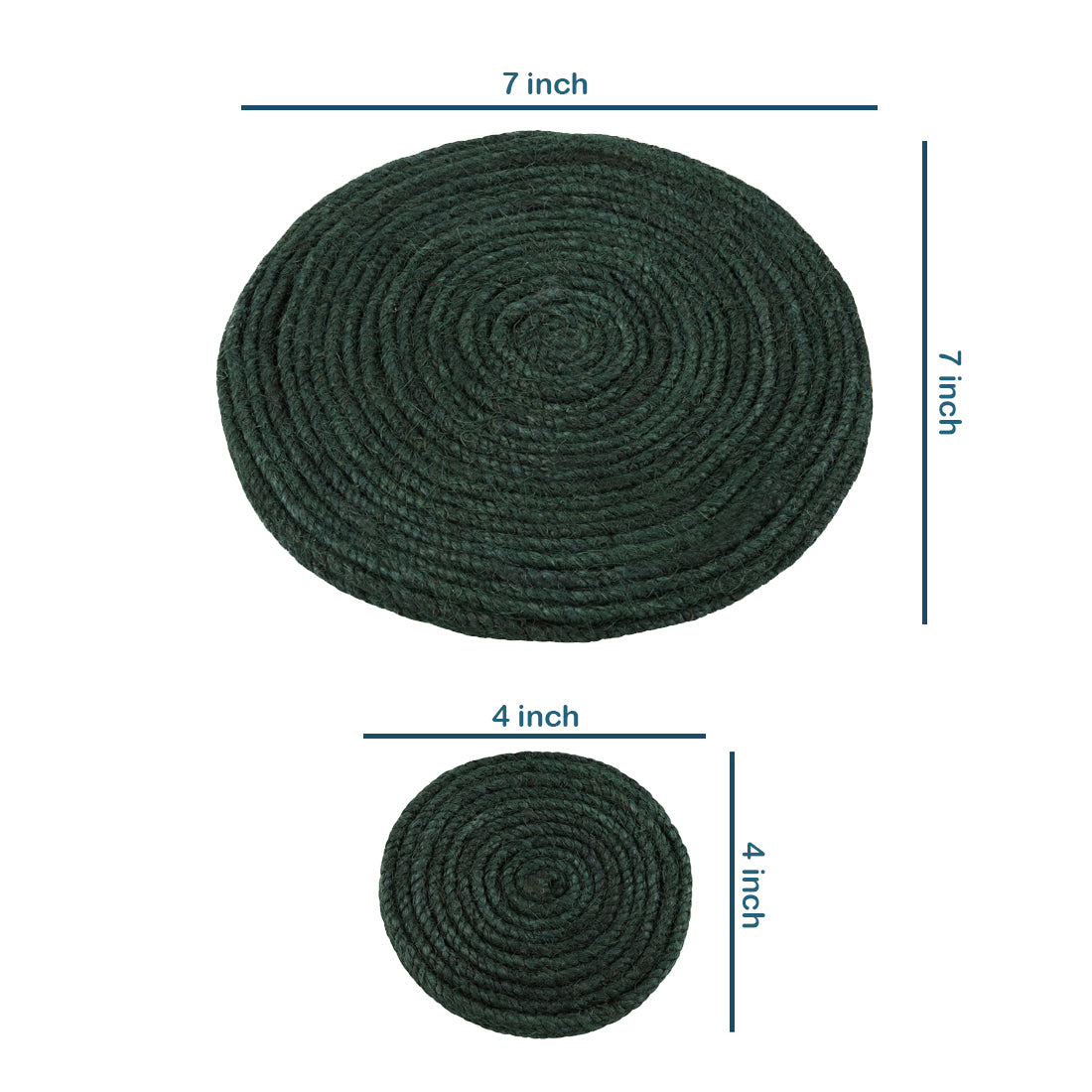 Jute Green Coaster Set, handmade coaster set , Green Round design coasters CS011