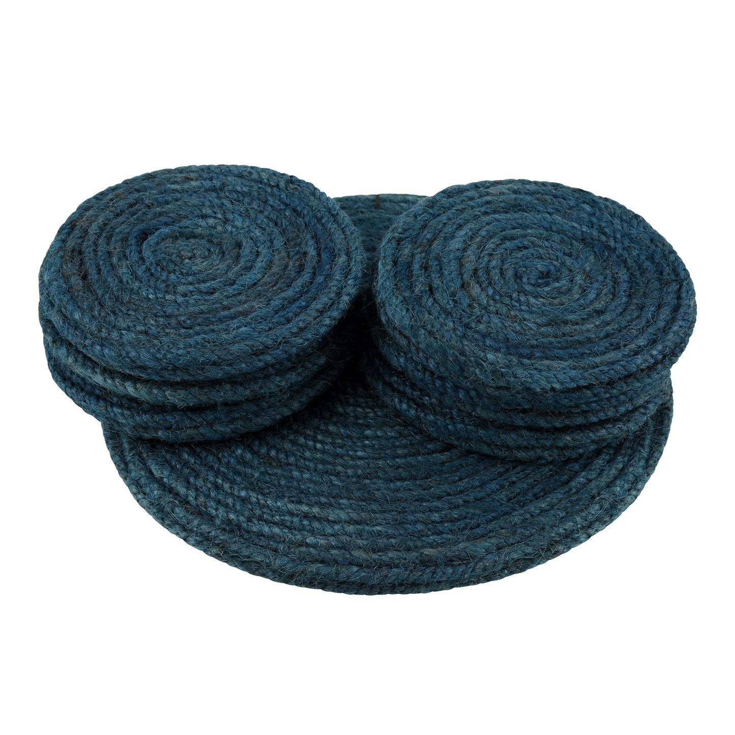 Jute Blue Coaster Set, handmade coaster set , Blue Round design coasters CS013