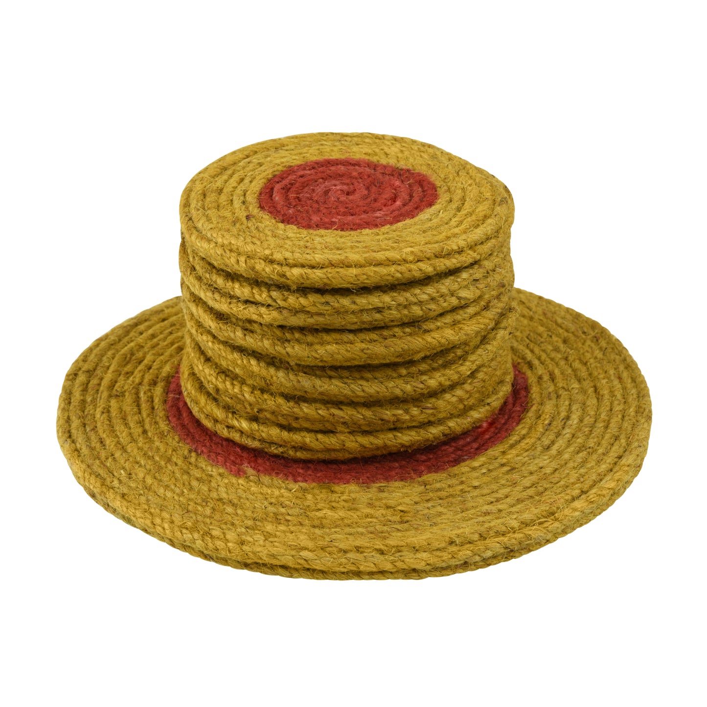 Jute Yellow Red Coaster Set, handmade coaster set , Round design Yellow Red coasters CS016,