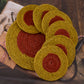 Jute Yellow Red Coaster Set, handmade coaster set , Round design Yellow Red coasters CS016,