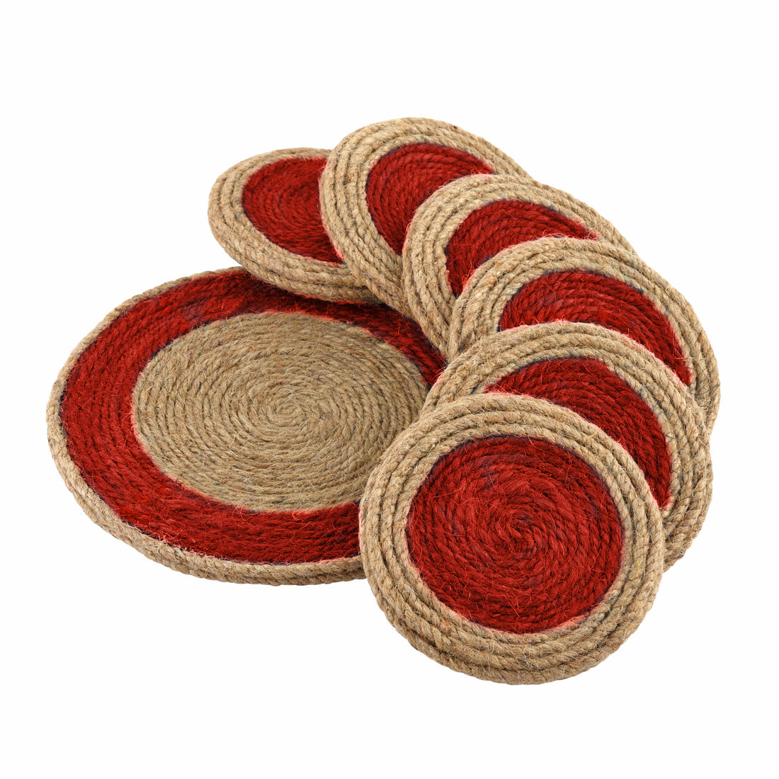 Jute Red Brown Coaster Set, handmade coaster set , Tea coaster CS03