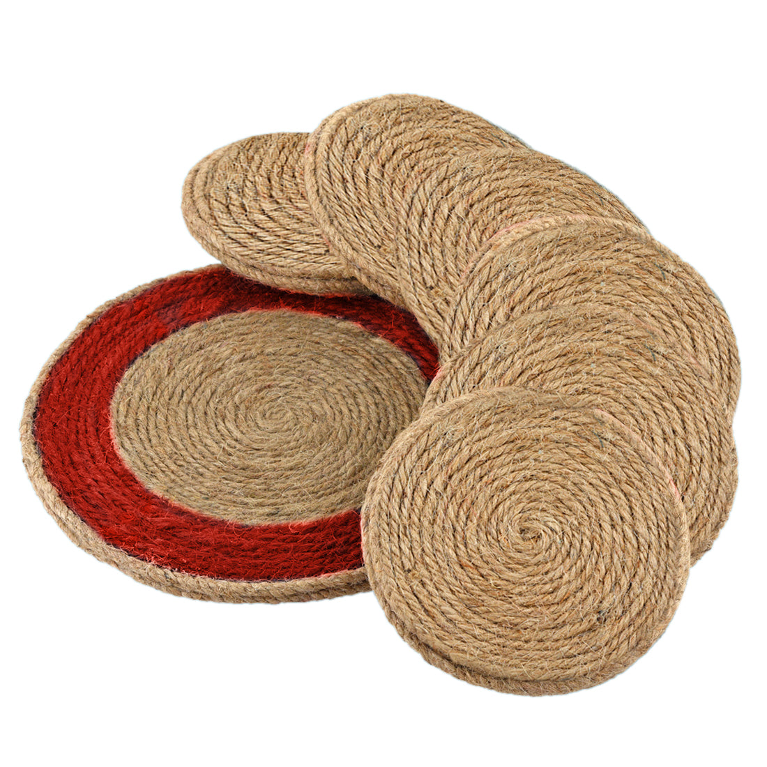 Jute Red Brown Coaster Set, handmade coaster set , Tea coaster CS04