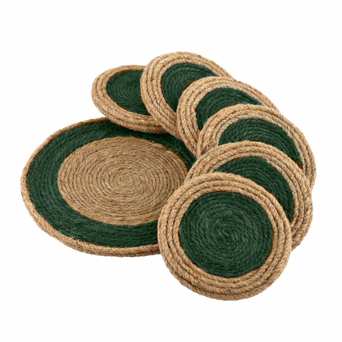 Jute Green Brown Coaster Set, handmade coaster set , Tea coaster CS05