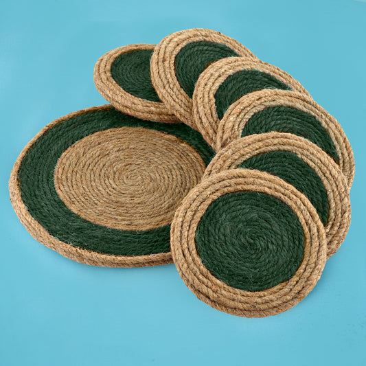 Jute Green Brown Coaster Set, handmade coaster set , Tea coaster CS05