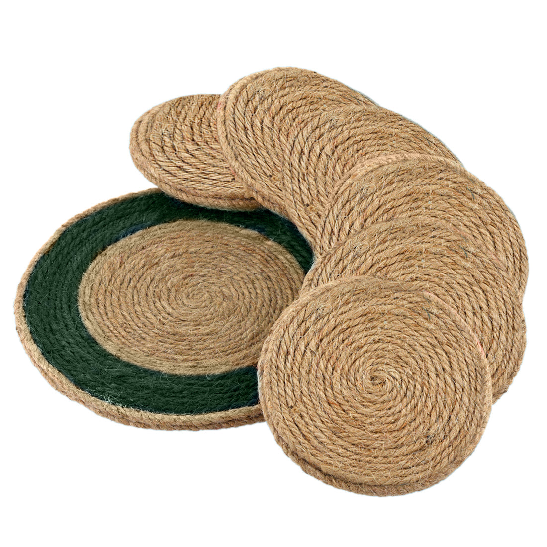 Jute Green Brown Coaster Set, handmade coaster set , Tea coaster CS06