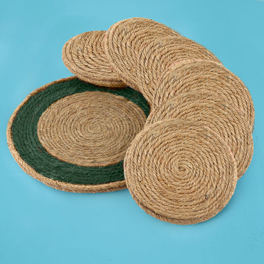 Jute Green Brown Coaster Set, handmade coaster set , Tea coaster CS06