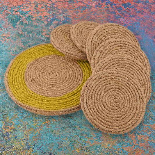 Jute Green Brown Coaster Set, handmade coaster set , Tea coaster CS08