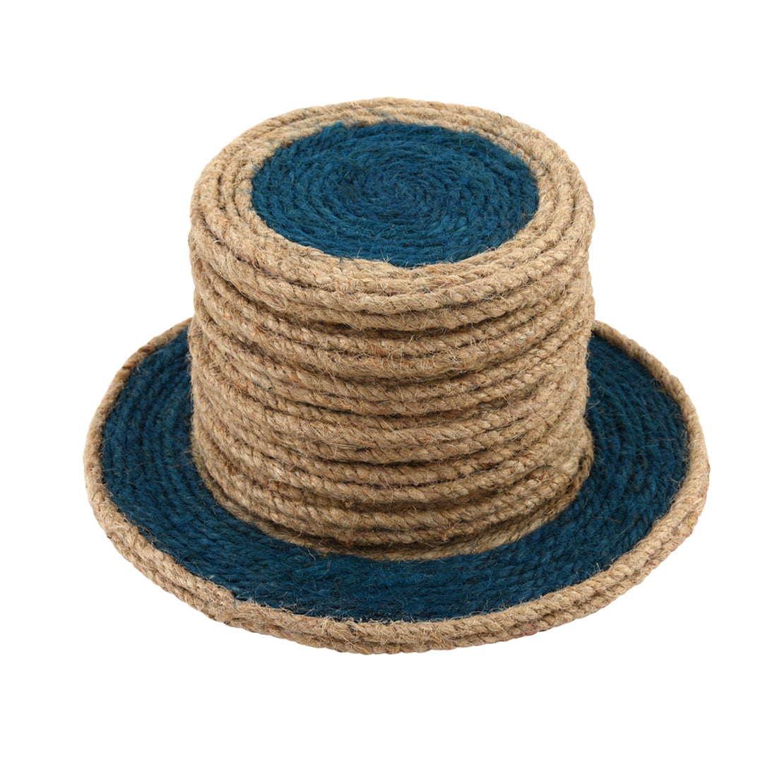 Jute Blue Brown Coaster Set, handmade coaster set , Blue Brown Round design coasters CS01