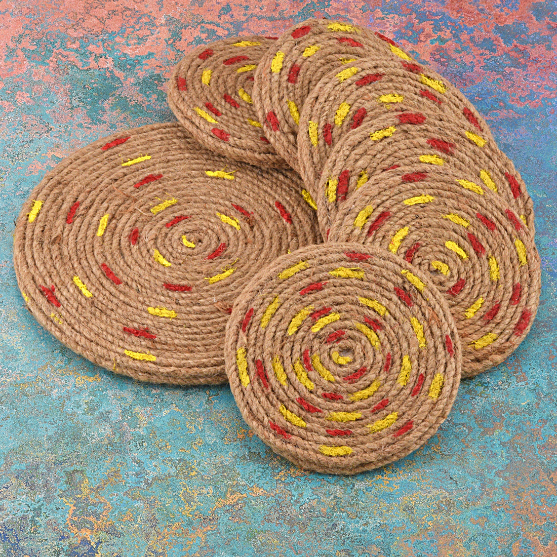 Jute Coaster Set, handmade coaster set , Round design coaster Set  CS09