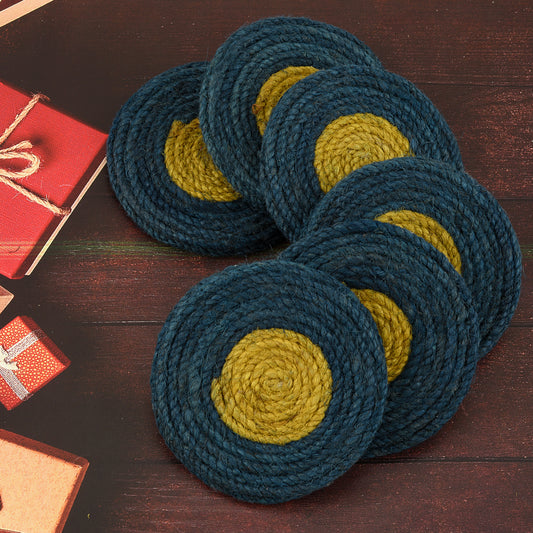 Jute Blue Yellow Coaster, Unique design coaster set, fancy coaster home décor coaster_C6_02