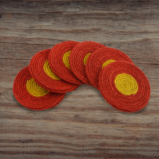 Jute Red Yellow Coaster Unique design coaster set, fancy coaster home décor coaster_C6_06