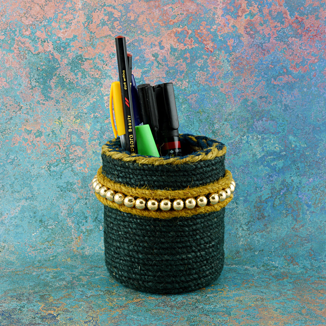 Jute Pen stand/desk Organizer/pen holder