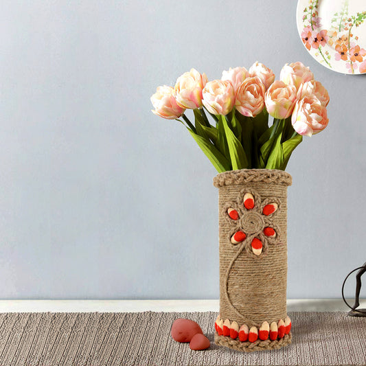 Vases for home décor, Jute Floral vase, unique design vase, Jute handcraft vase V02