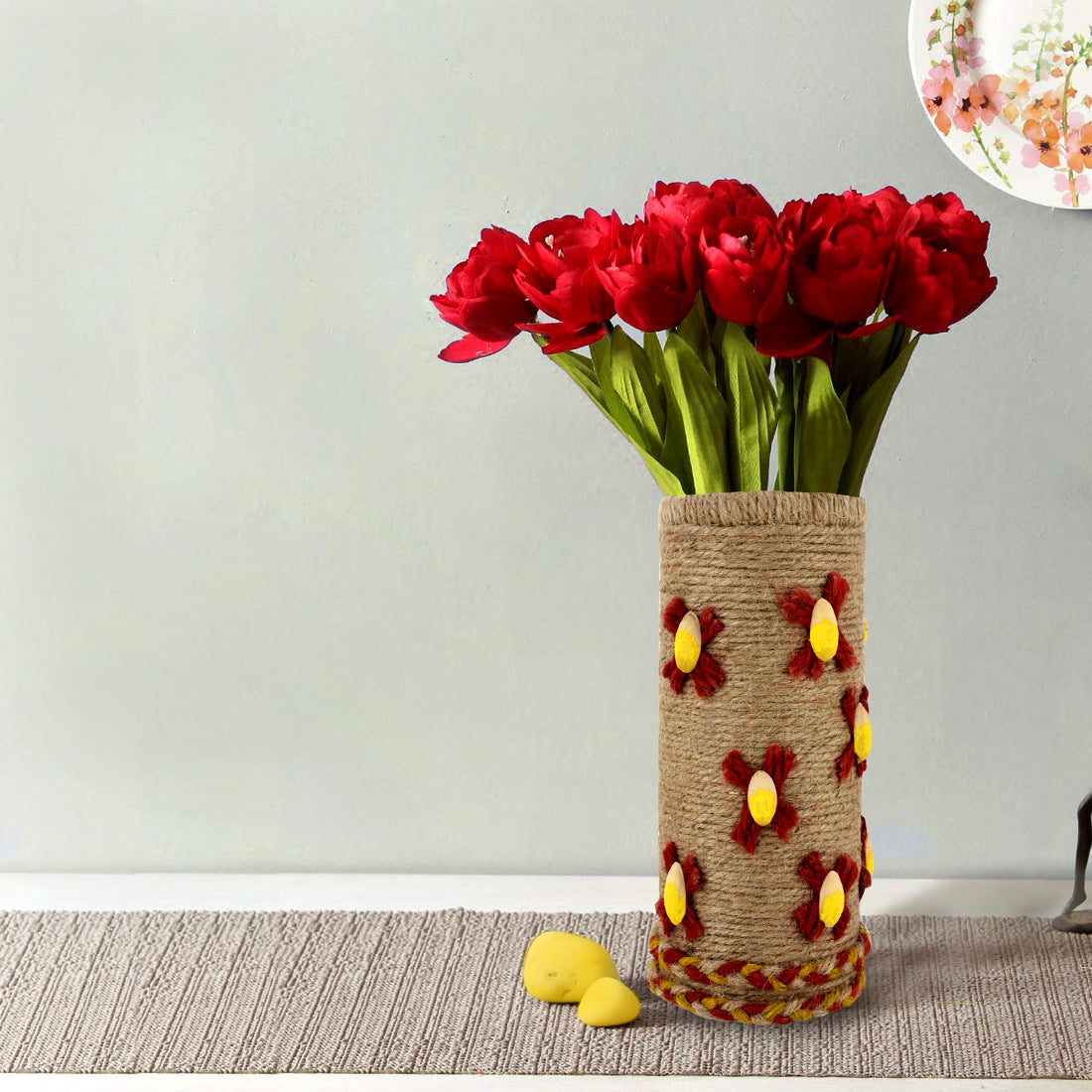 Vases for home décor, Jute Floral vase, unique design vase, Jute handcraft vase V03