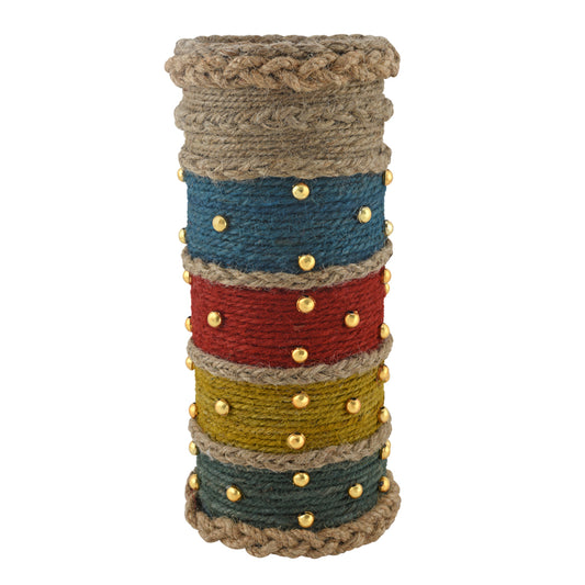 Vases for home décor, Jute Multicolor droop vase, unique design vase, Jute handcraft vase V05