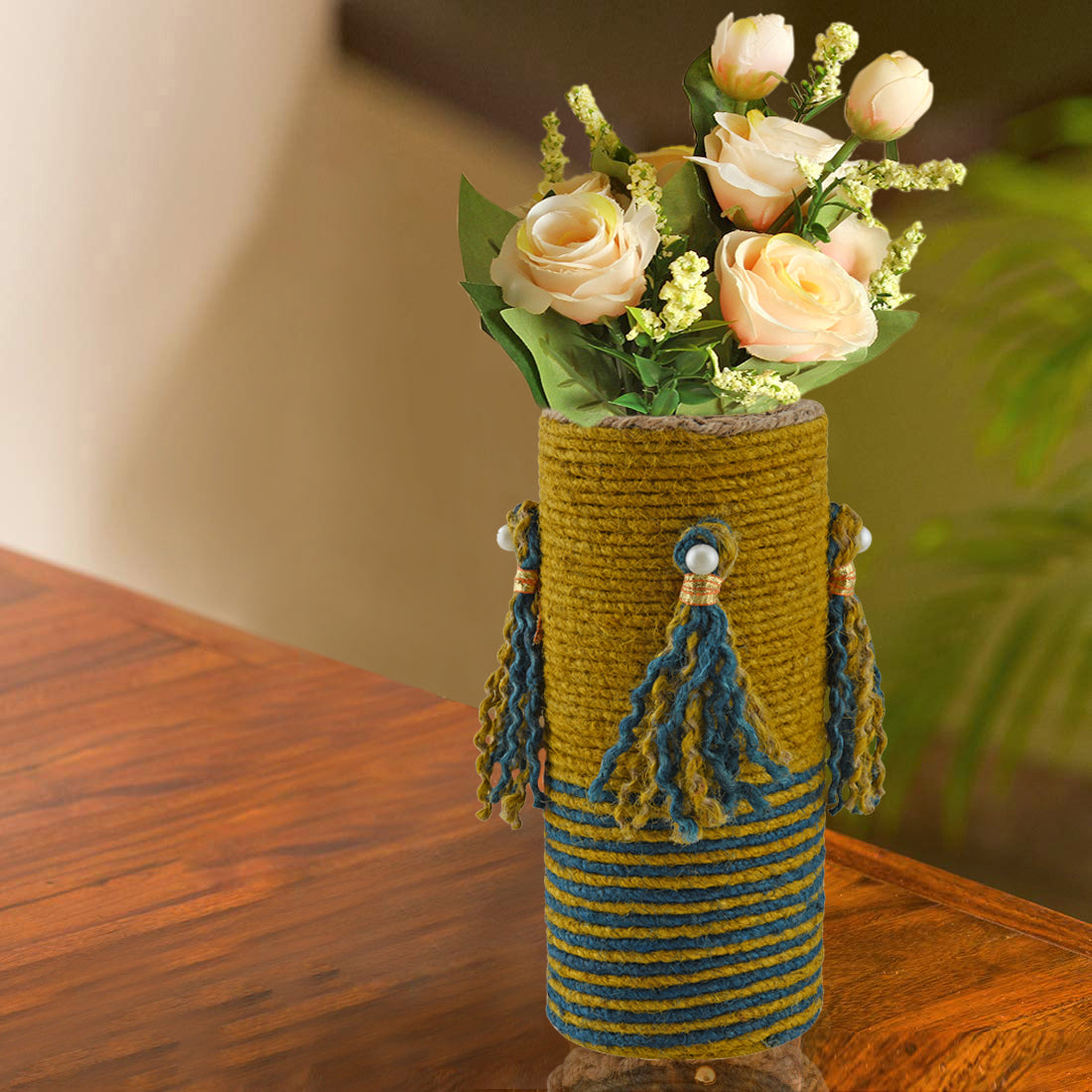 Vases for home décor, Jute Floral vase, unique design vase, Jute handcraft vase V08