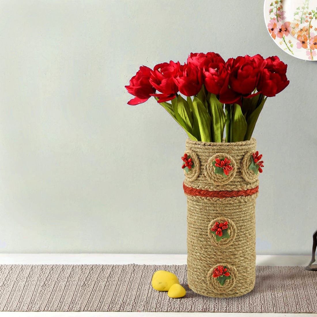 Vases for home décor, Jute Floral vase, unique design vase, Jute handcraft vase V010